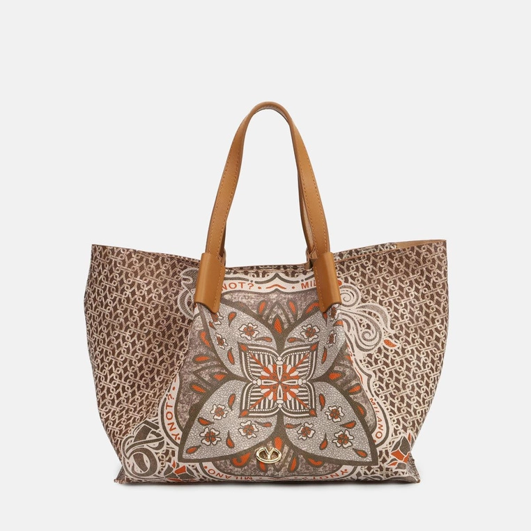 Torebka shopper średnia - YNOT FLOWER FLW708S5 BRĄZOWA
