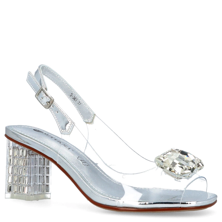 Silikonowe sandały na słupku - SCAVIOLA S-363 SREBRNE