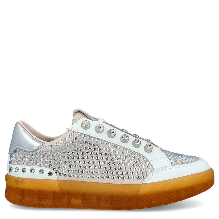 Błyszczące sneakersy damskie - EKP 3929K BIAŁE