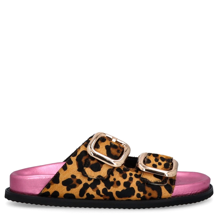 Skórzane klapki damskie - GIOSEPPO 75453 PANTERKA