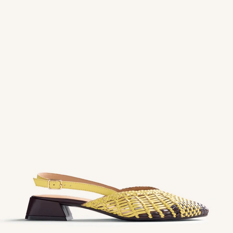 Plecione czółenka damskie na niskim obcasie - GIOSEPPO 79267 LIIMONKOWE