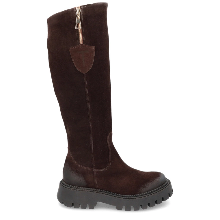 Zamszowe kozaki damskie - TYMOTEO 2164 CZEKOLADOWE