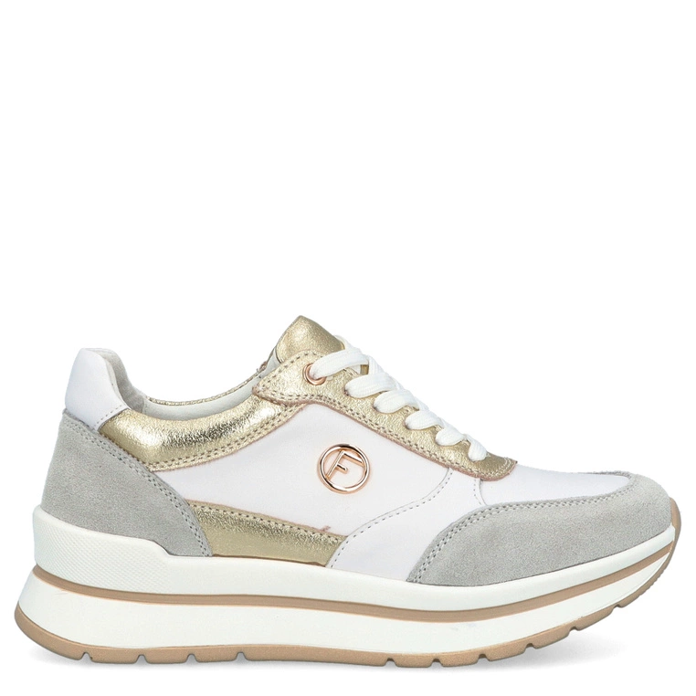 Skórzane sneakersy damskie - FILIPPO DP6858/25 BIAŁO-ZŁOTE