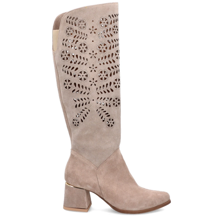 Stylowe ażurowe kozaki - TYMOTEO L1001 BEŻOWE