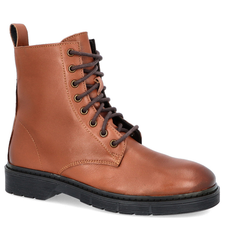 Sznurowane workery skórzane - SERGIO STEFANO 22W-22672 BRĄZOWE