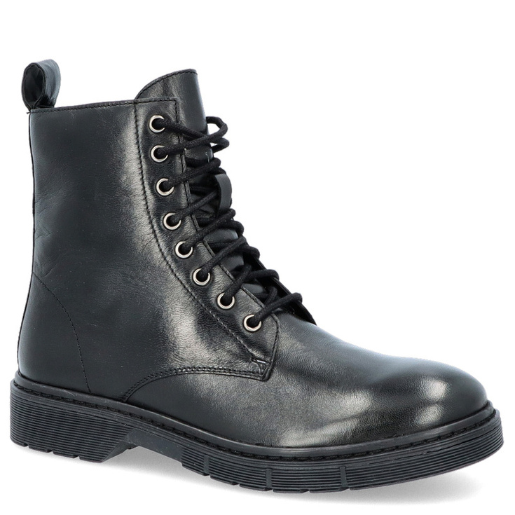 Sznurowane workery skórzane - SERGIO STEFANO 22W-22672 CZARNE